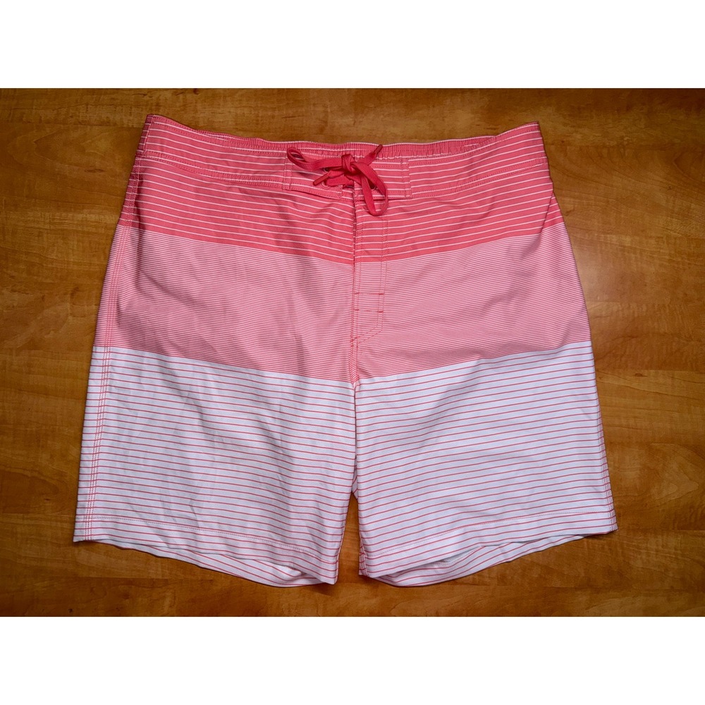 Southern Tide Mens XL Swim Trunks Pink White Striped‎ Colorblock Board Shorts